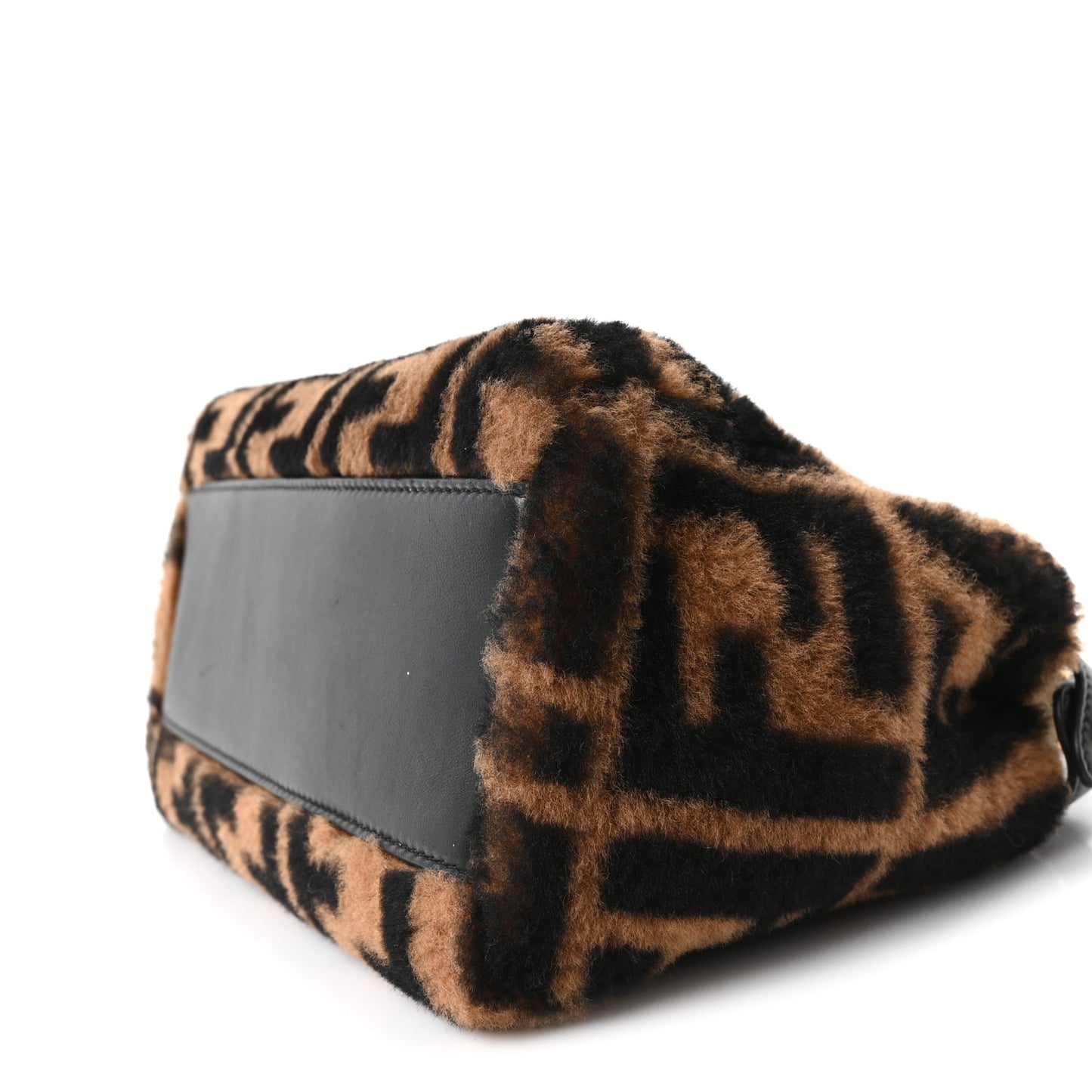 Shearling Nappa Macro FF 1974 Mini Peekaboo Iconic Satchel Tobacco Black