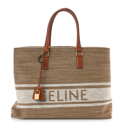 Celine Textile Calfskin Horizontal Cabas Beige Tan 1 of 10