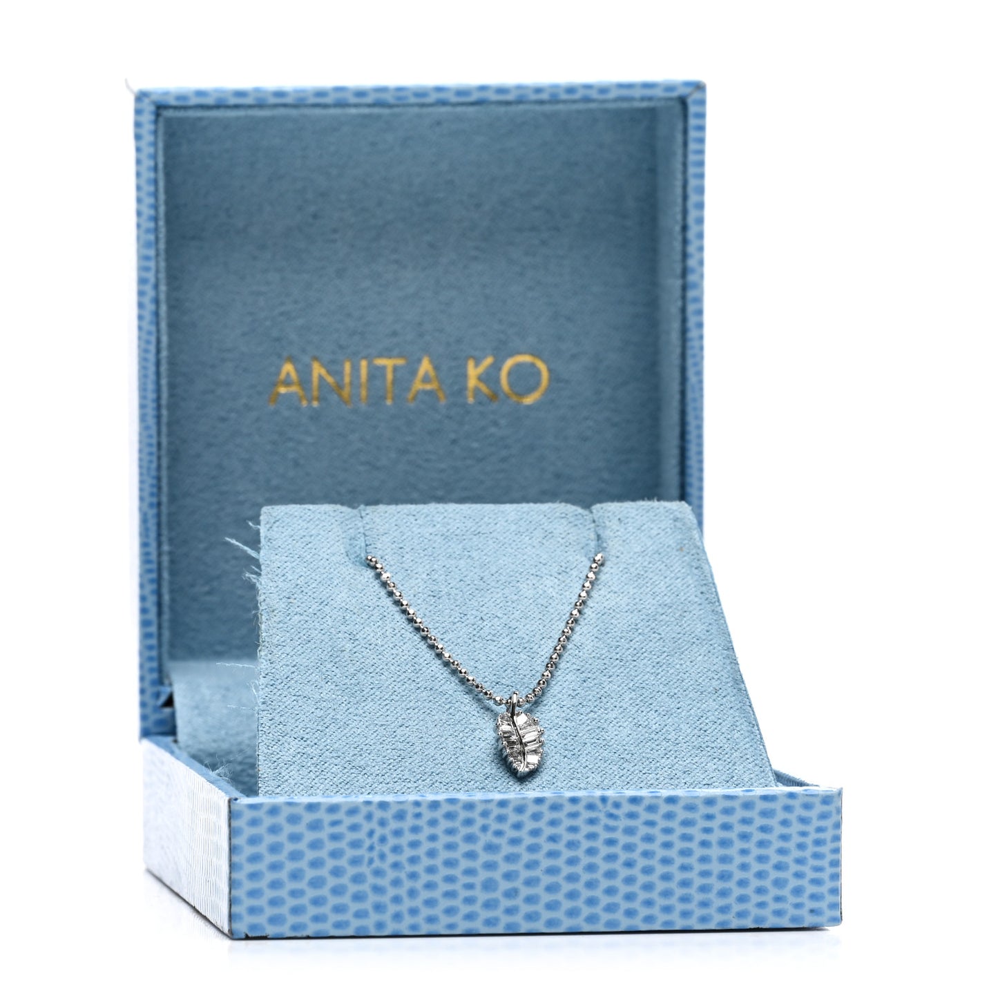 18K White Gold Diamond Small Leaf Pendant Necklace
