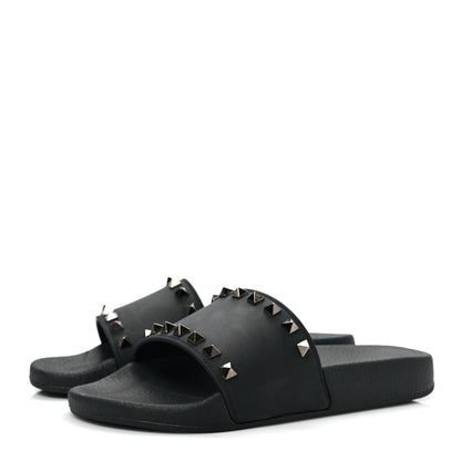 Valentino Garavani Rubber Rockstud Slide Sandals 37 Black 3 of 7