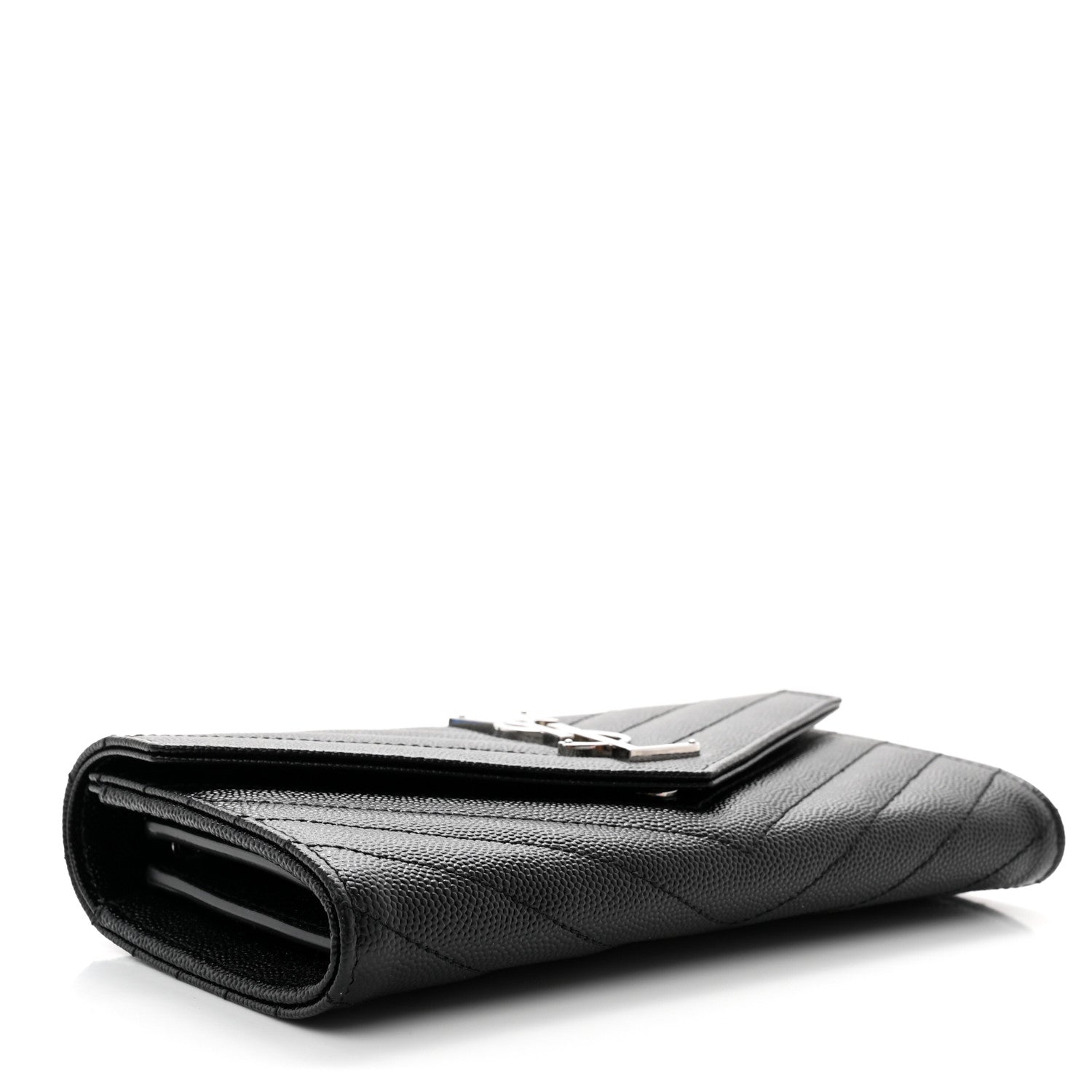 Saint Laurent Grain De Poudre Matelasse Chevron Monogram Flap Wallet Black 4 of 7