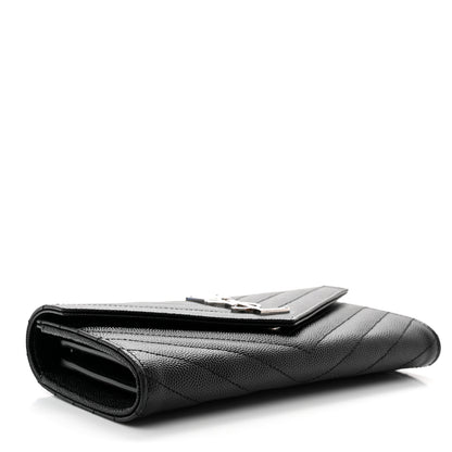 Saint Laurent Grain De Poudre Matelasse Chevron Monogram Flap Wallet Black 4 of 7