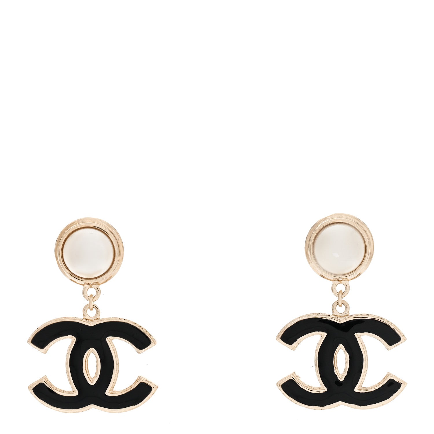 Chanel Pearl Enamel CC Drop Earrings Black 1 of 4
