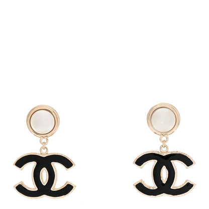 Chanel Pearl Enamel CC Drop Earrings Black 1 of 4
