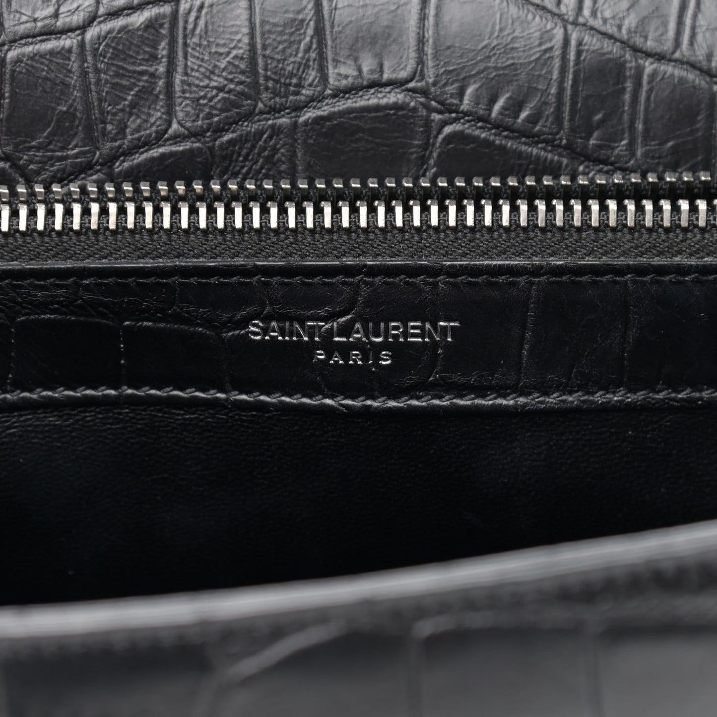 Calfskin Crocodile Embossed Monogram Large College Satchel Black
