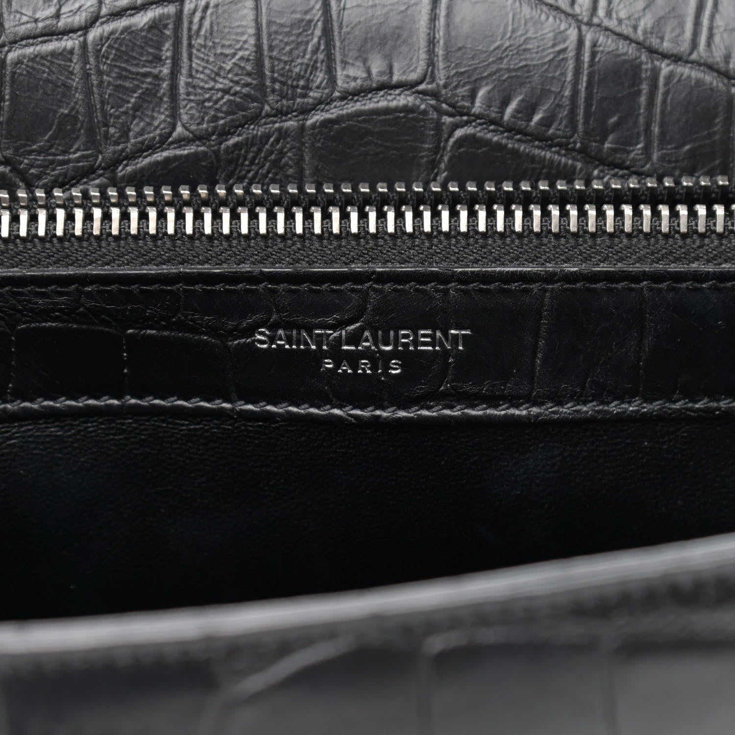 Saint Laurent Calfskin Crocodile Embossed Monogram Large College Satchel Black 6 of 12