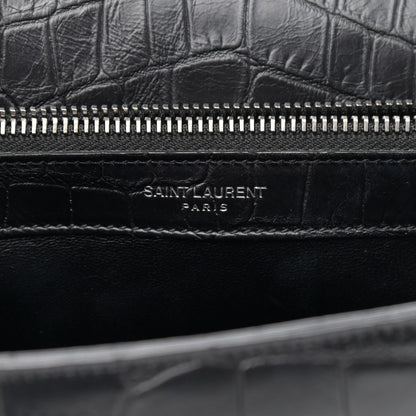 Saint Laurent Calfskin Crocodile Embossed Monogram Large College Satchel Black 6 of 12