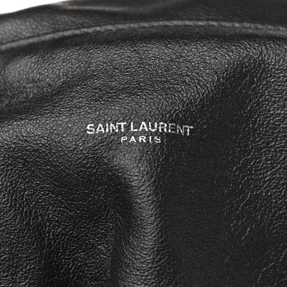 Saint Laurent Canvas Calfskin Teddy Drawstring Shopping Tote White Black 7 of 13