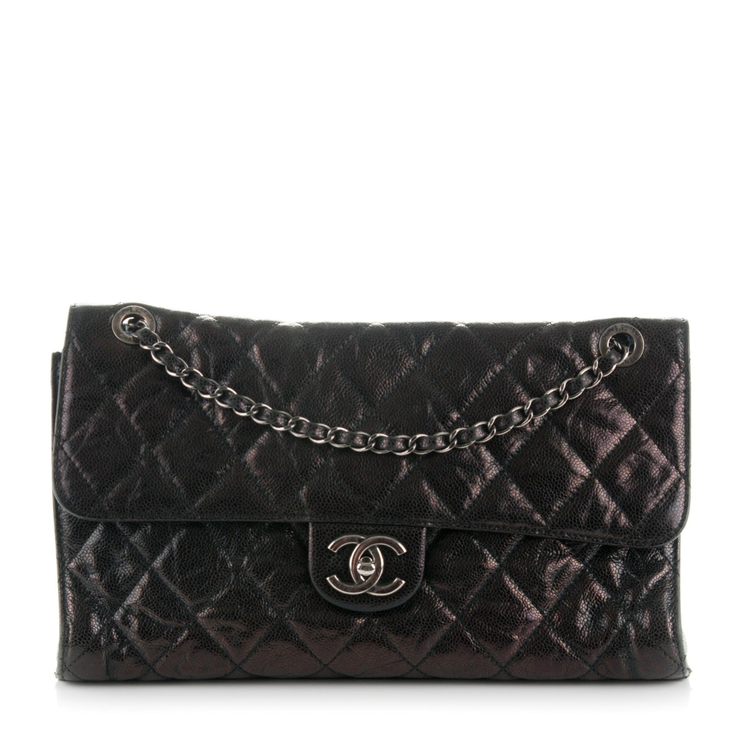 Crumpled Grained Calfskin Jumbo CC Crave Flap Black