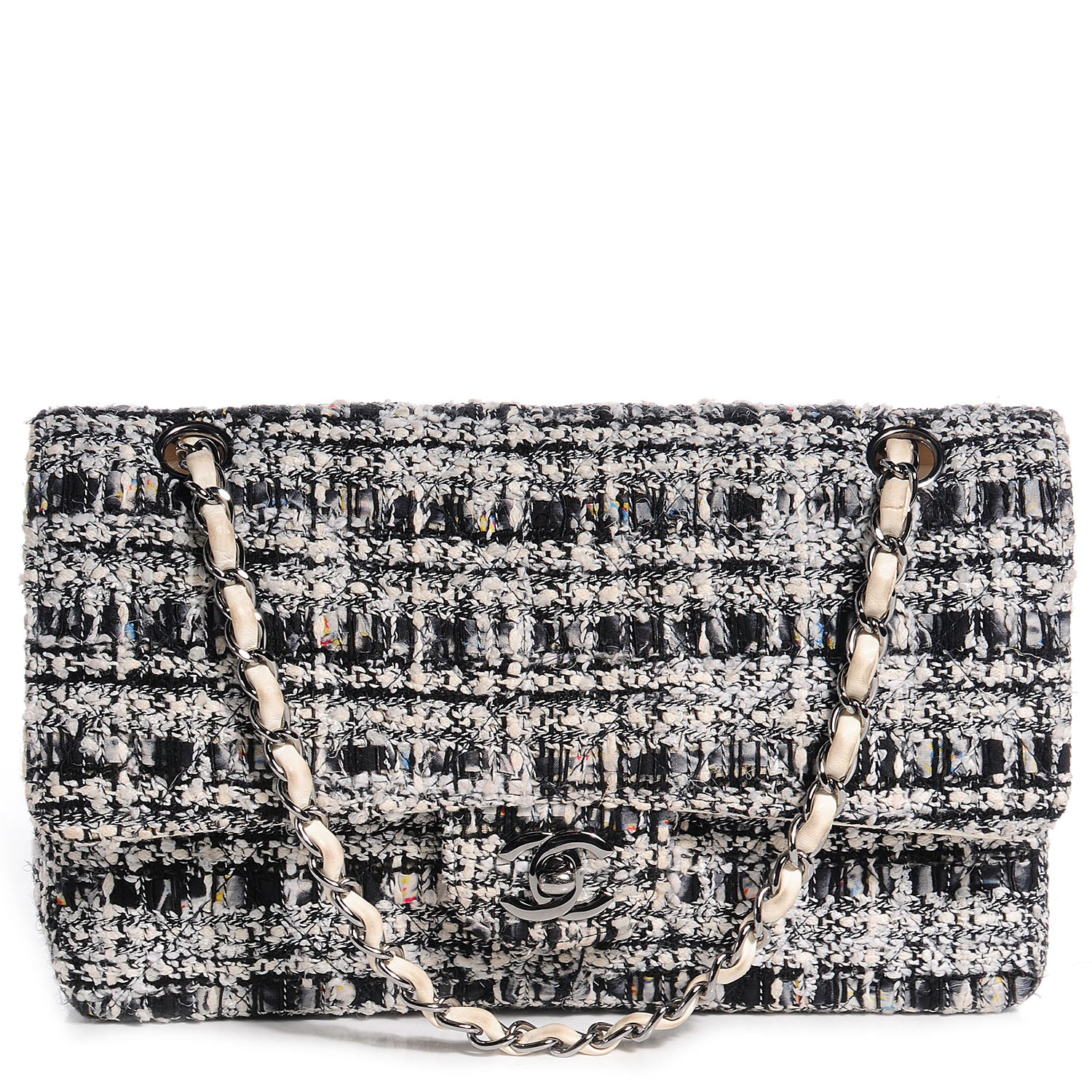 Chanel Tweed Medium Double Flap Black White 1 of 8