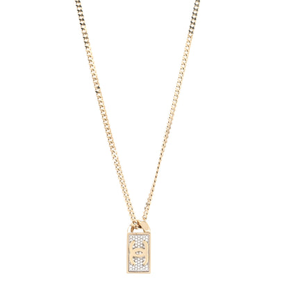 Chanel Crystal Dog Tag Charm Necklace Gold 1 of 7
