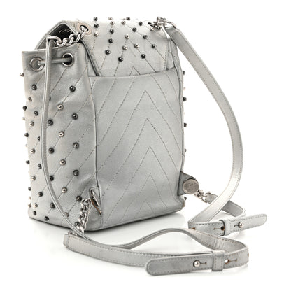 Chanel Metallic Lambskin Chevron Quilted Studded Stud Wars Backpack Silver 3 of 11