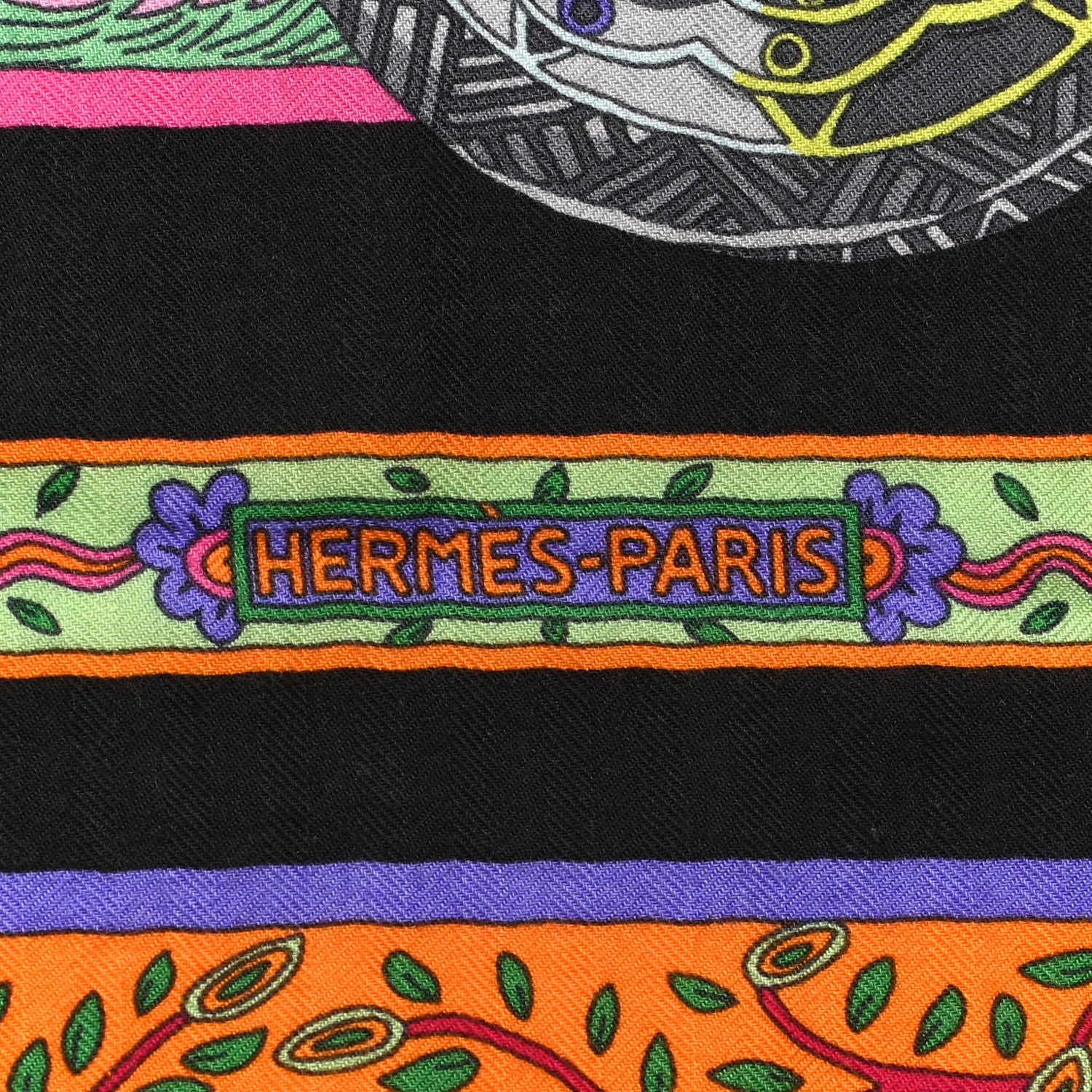 Hermes Cashmere Silk Le Songe De La Licorne Shawl 140 Black Orange Rouge Vif 2 of 6