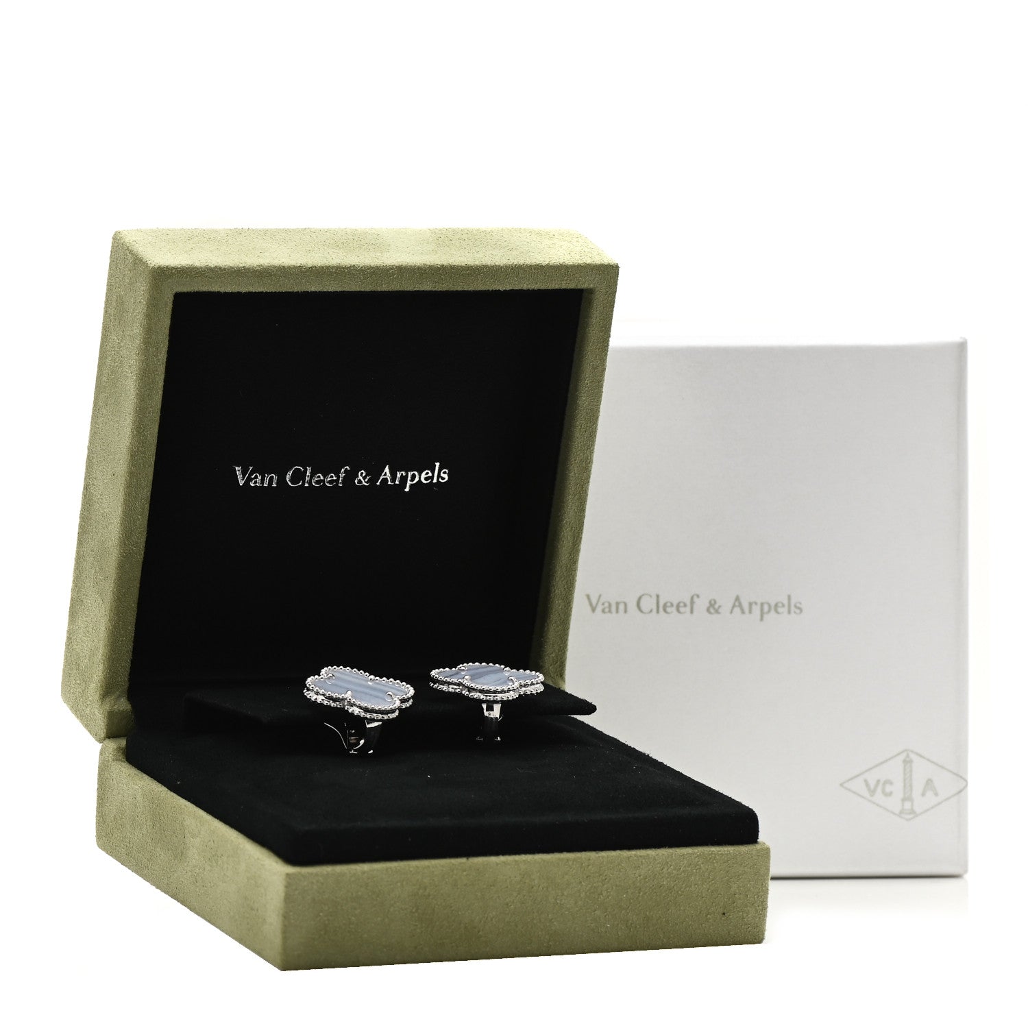 Van Cleef & Arpels 18K White Gold Chalcedony Magic Alhambra Earrings 5 of 6