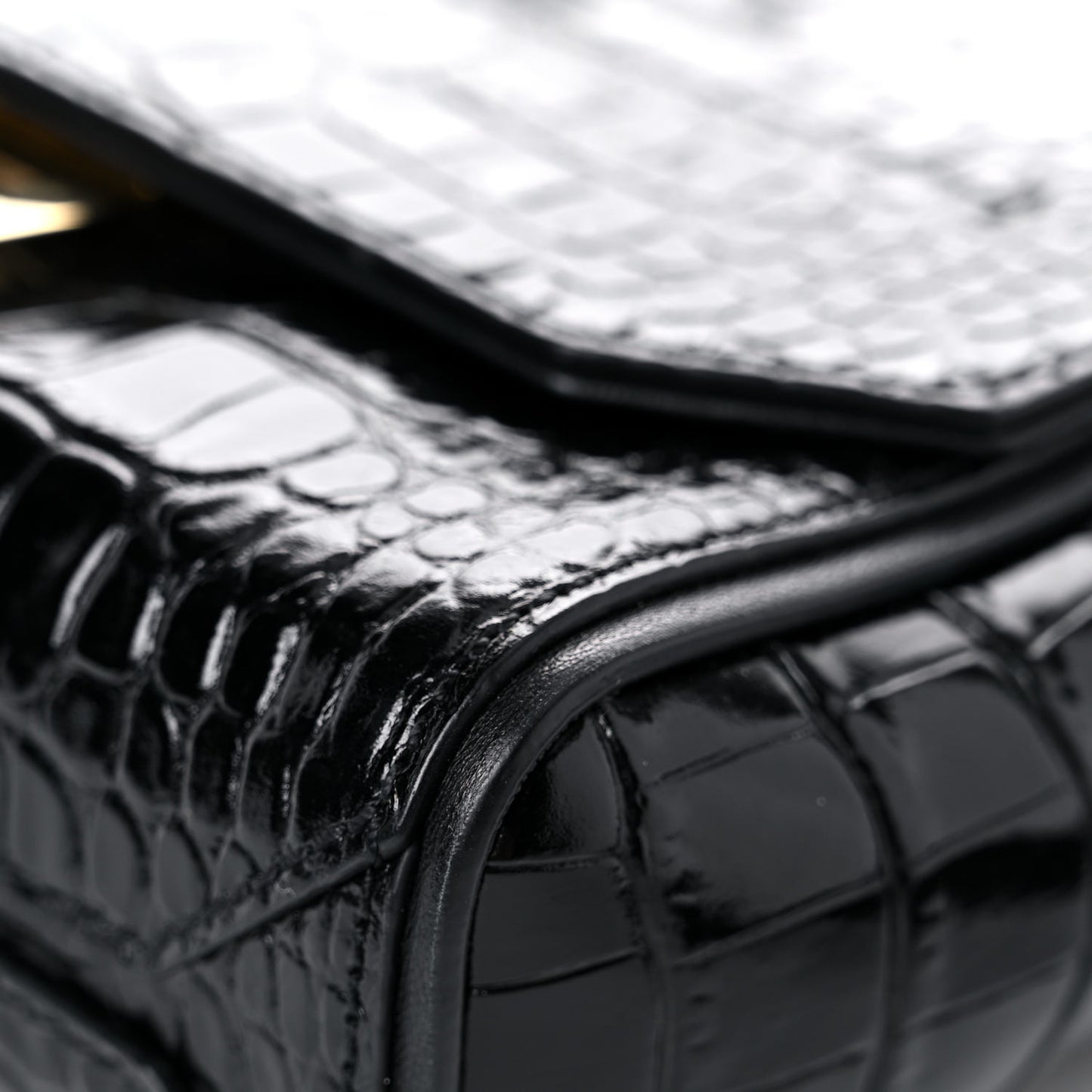 Calfskin Crocodile Embossed Eden Mini Top Handle Black