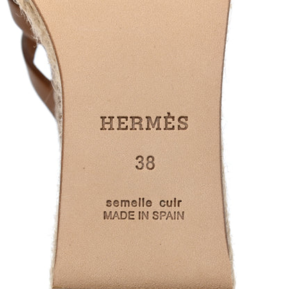 Hermes Calfskin Catalya Espadrille Wedge Sandals 38 Beige Dore 6 of 9