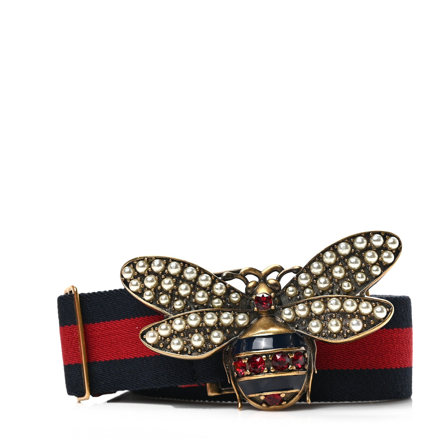Gucci Web Queen Margaret Bee Belt 100 40 Red Navy 1 of 3