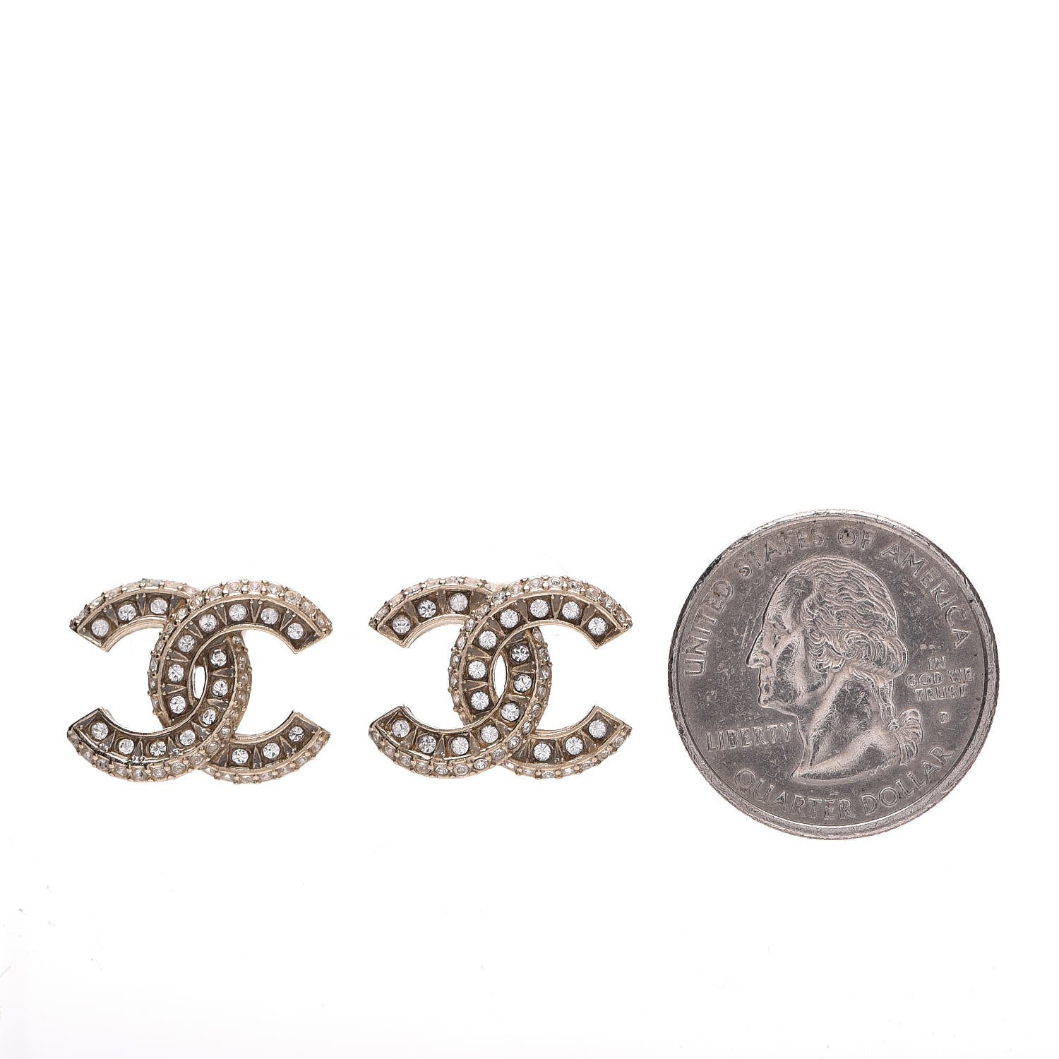 Chanel Crystal Timeless CC Earrings Light Gold 2 of 5