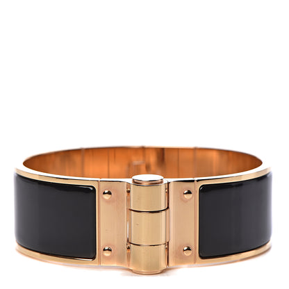 Hermes Enamel Charniere Uni Wide Hinged Bracelet M Black 1 of 5