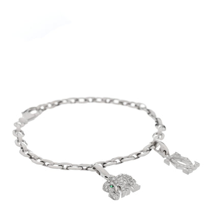 Cartier 18K White Gold Diamond Emerald Double C Penelope Elephant Charm Bracelet 1 of 4