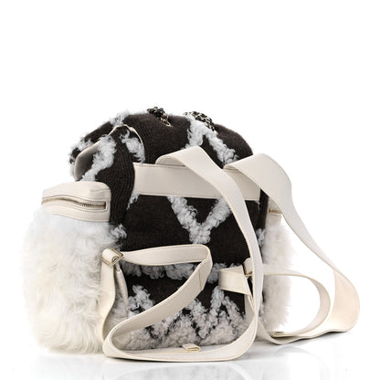 Chanel Glazed Calfskin Shearling Quilted Small Mountain Backpack Brown White 3 of 9