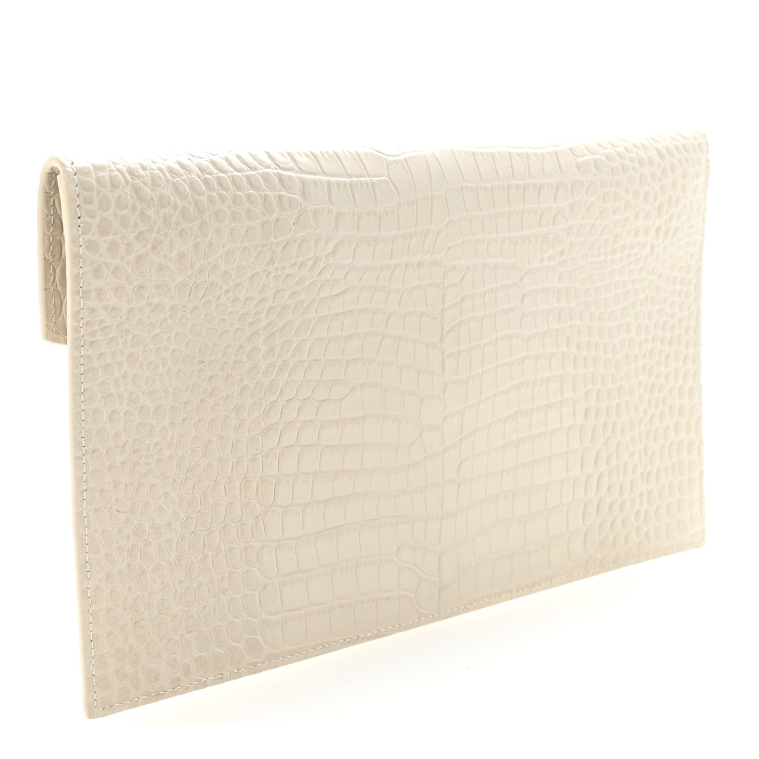 Saint Laurent Calfskin Crocodile Embossed Uptown Monogram Pouch Crema Soft 3 of 6