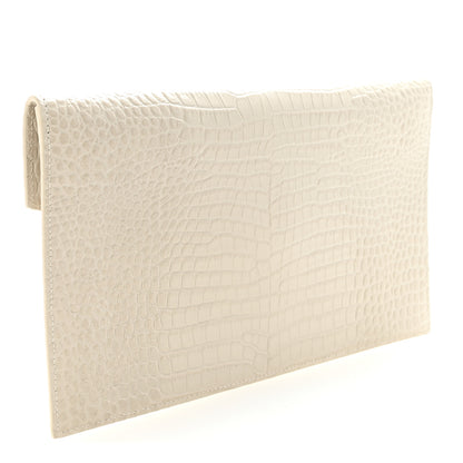 Saint Laurent Calfskin Crocodile Embossed Uptown Monogram Pouch Crema Soft 3 of 6