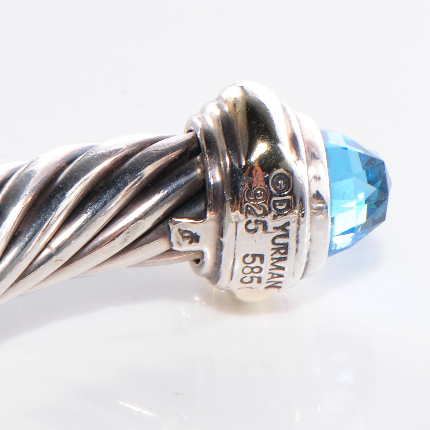 David Yurman Sterling Silver 14K Yellow Gold Blue Topaz 7mm Cable Classics Bracelet 5 of 6