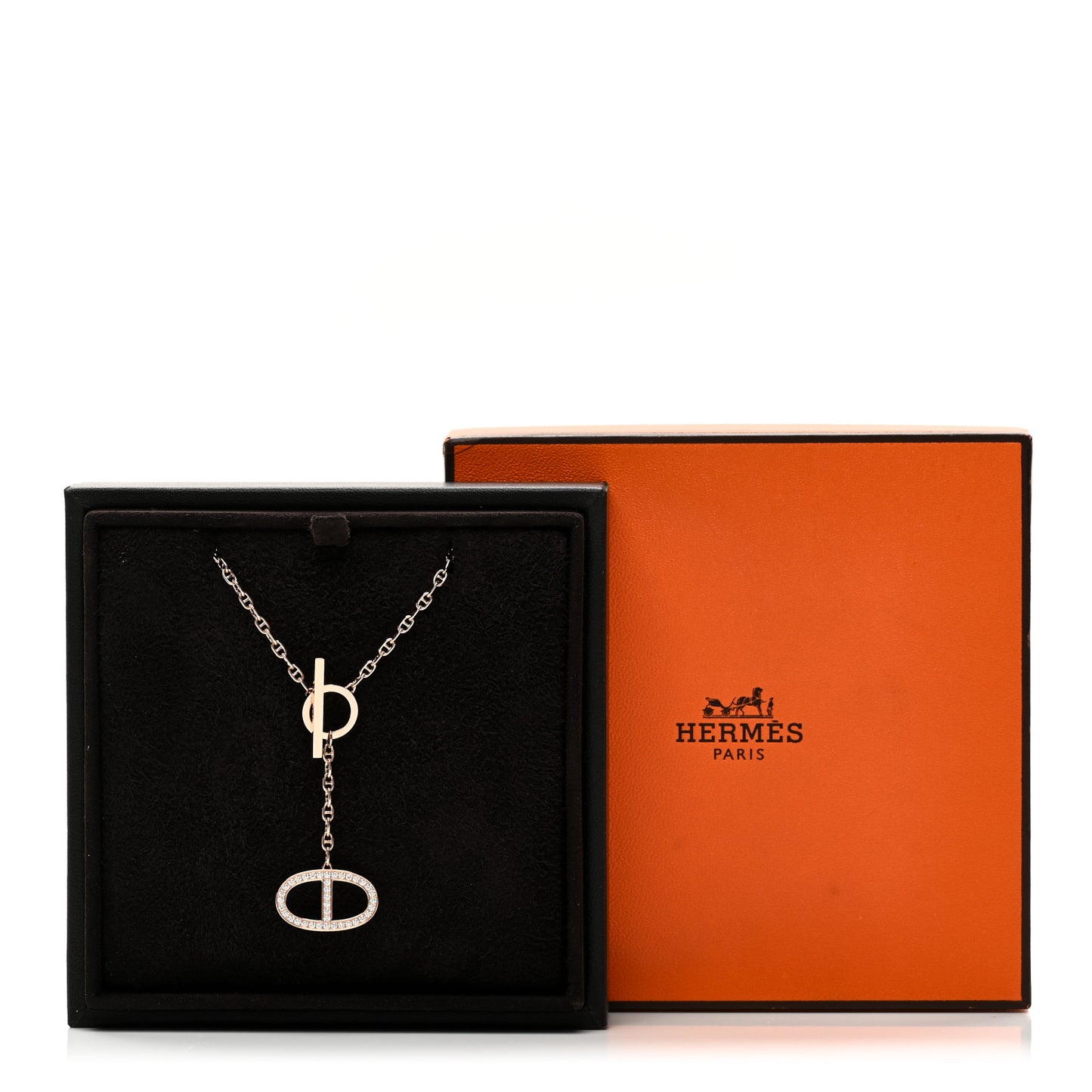 18K Rose Gold Diamond GM Chaine D'Ancre Contour Pendant Necklace ST