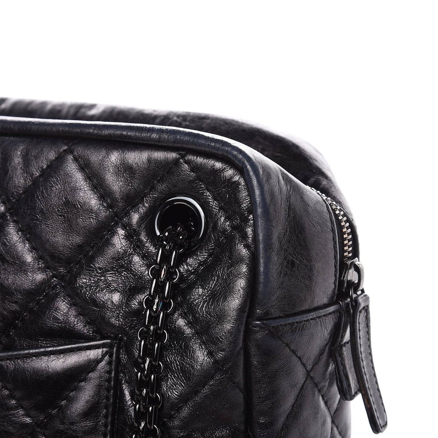 Metallic Aged Calfskin Quilted Large Reissue Camera Case Black