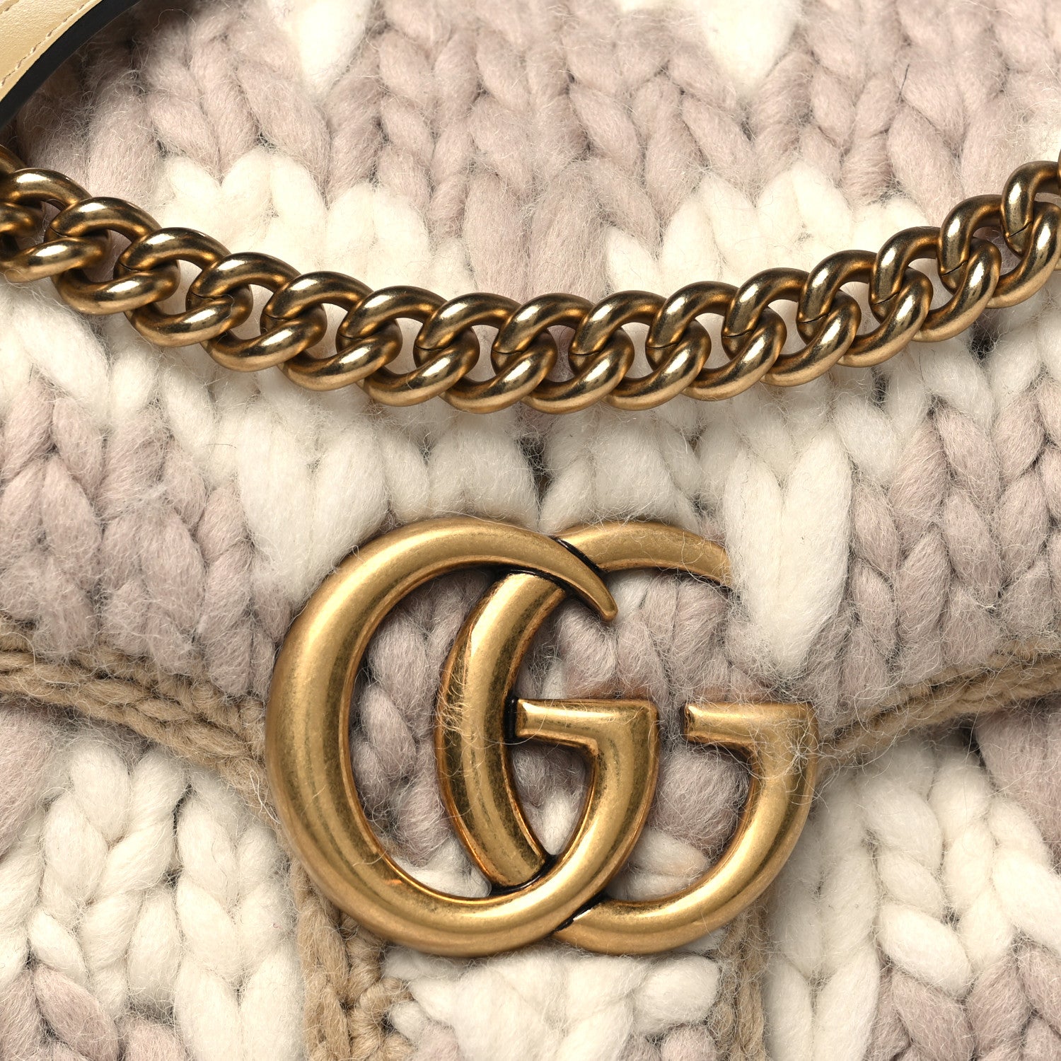 Gucci Wool Houndstooth Woven Small GG Marmont Shoulder Bag Beige White Sand 8 of 10