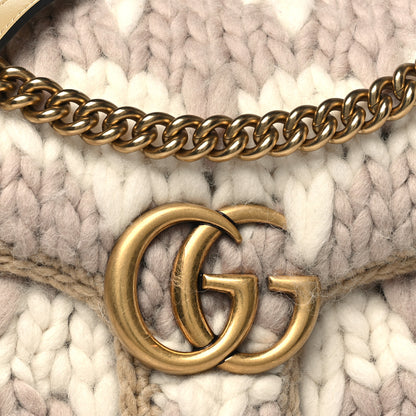 Gucci Wool Houndstooth Woven Small GG Marmont Shoulder Bag Beige White Sand 8 of 10