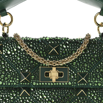 Valentino Garavani Crystal Suede Enamel Medium Roman Stud Shoulder Bag Green 7 of 9