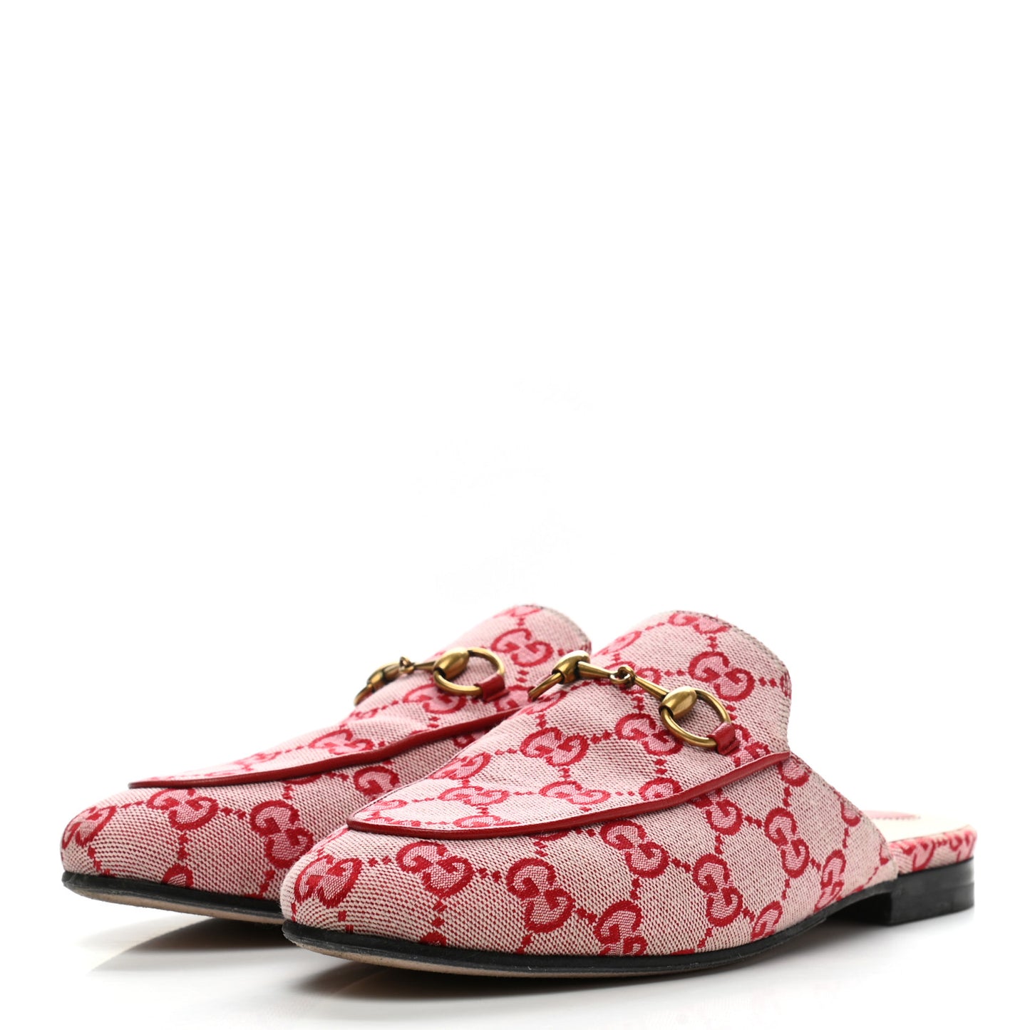 Canvas GG Monogram Horsebit Womens Princetown Slippers 37 Gardenia Hibiscus Red