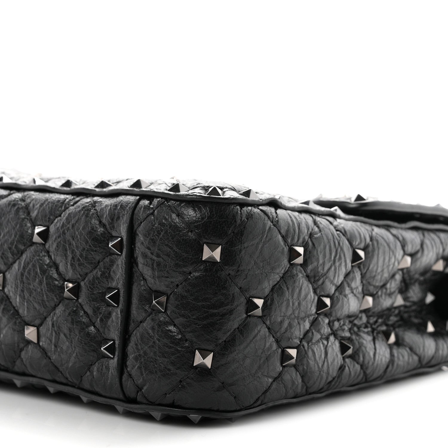 Valentino Garavani Craquele Nappa Medium Rockstud Spike Shoulder Bag Black 9 of 10