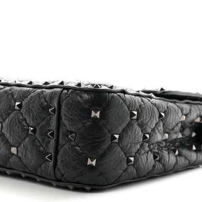 Valentino Garavani Craquele Nappa Medium Rockstud Spike Shoulder Bag Black 9 of 10