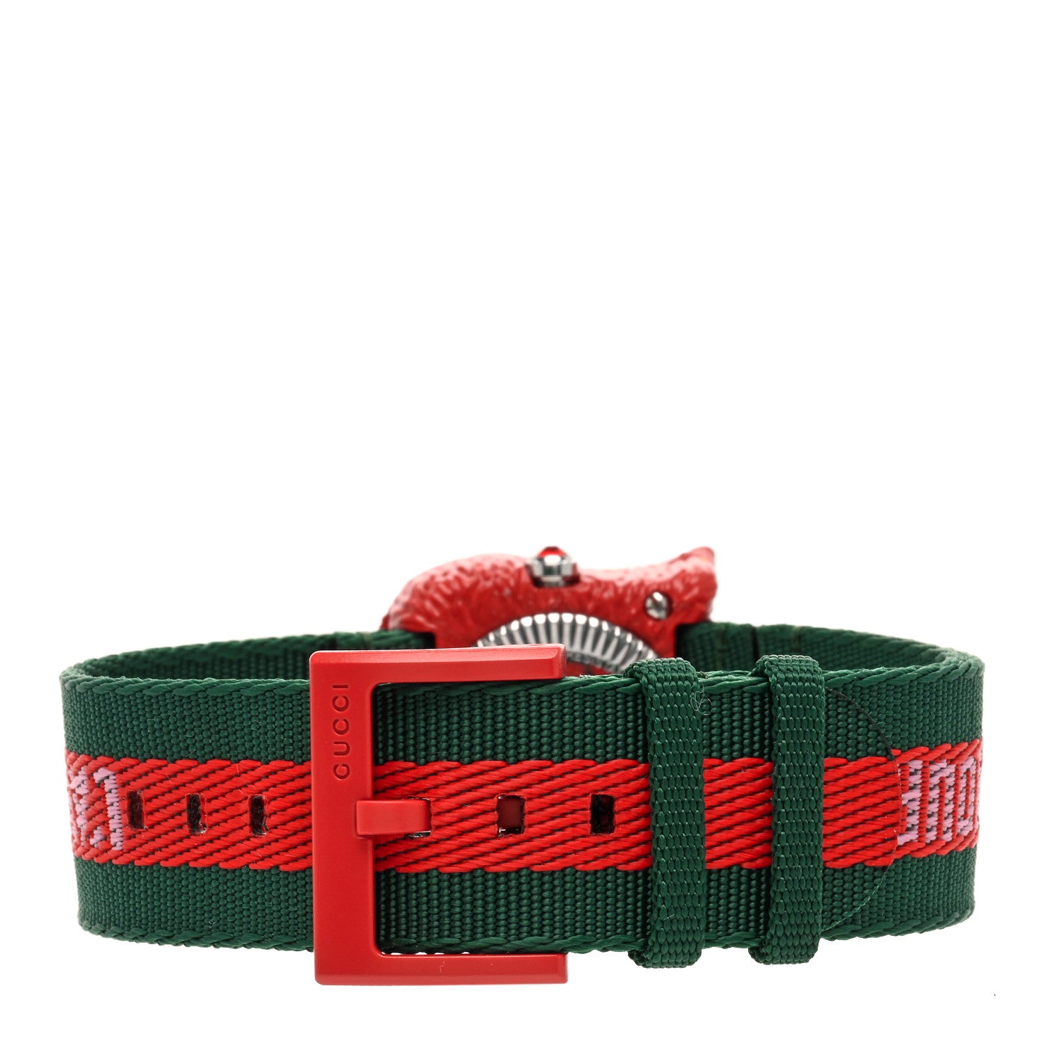 Gucci Stainless Steel Nylon 32mm Le Marche Des Merveilles Tiger Quartz Watch Red 4 of 5