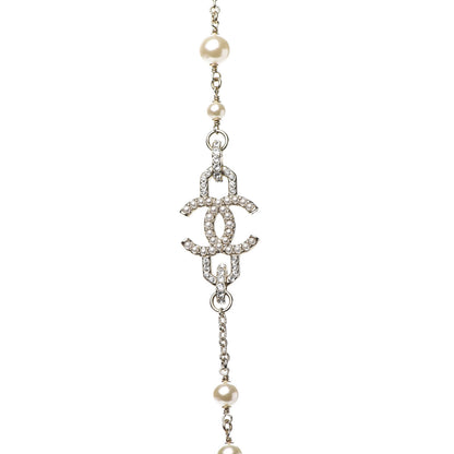 Chanel Graduated Pearl Crystal CC Long Necklace Gold Pearly White 4 of 6
