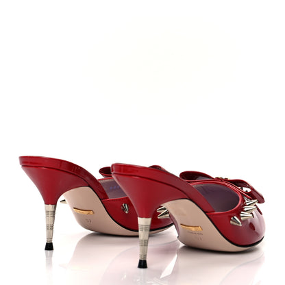 Gucci Patent GG Bow Sadie Spike Mid Heel Mules 37 Red 4 of 7