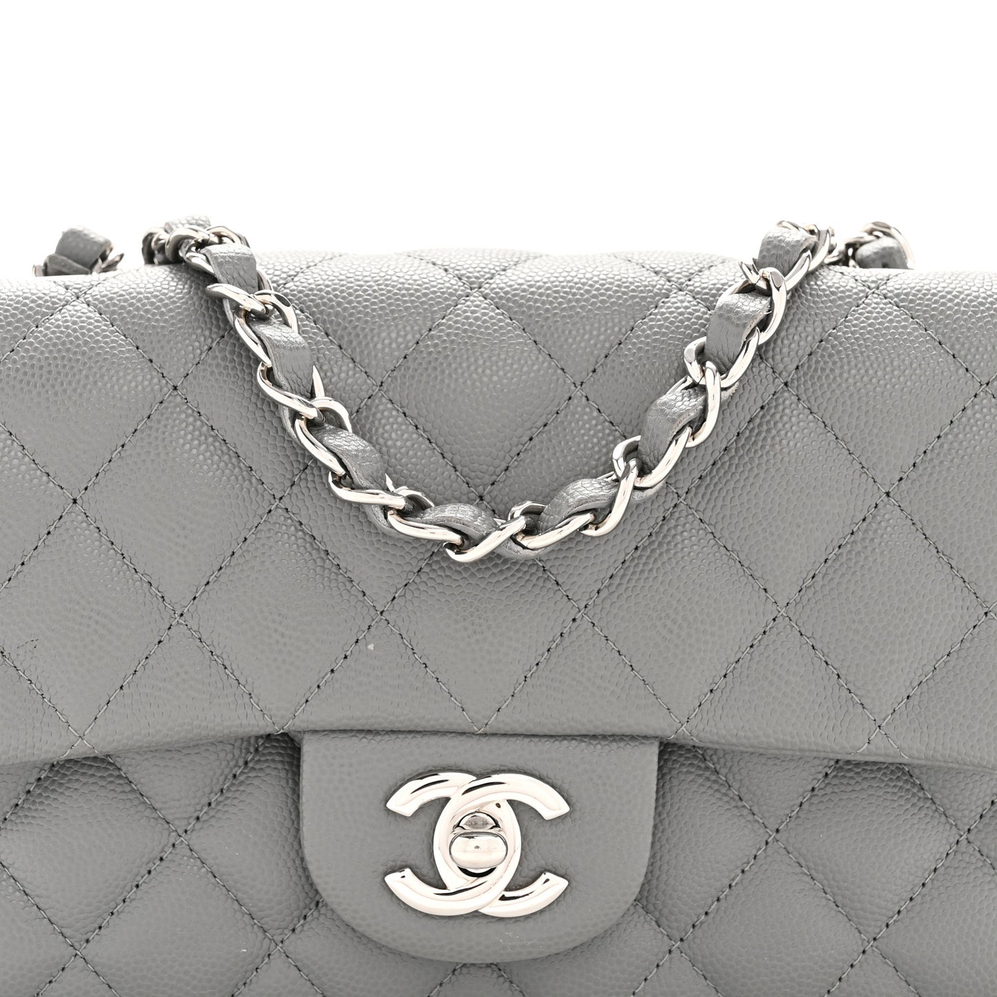 Caviar Quilted Mini Rectangular Flap Grey