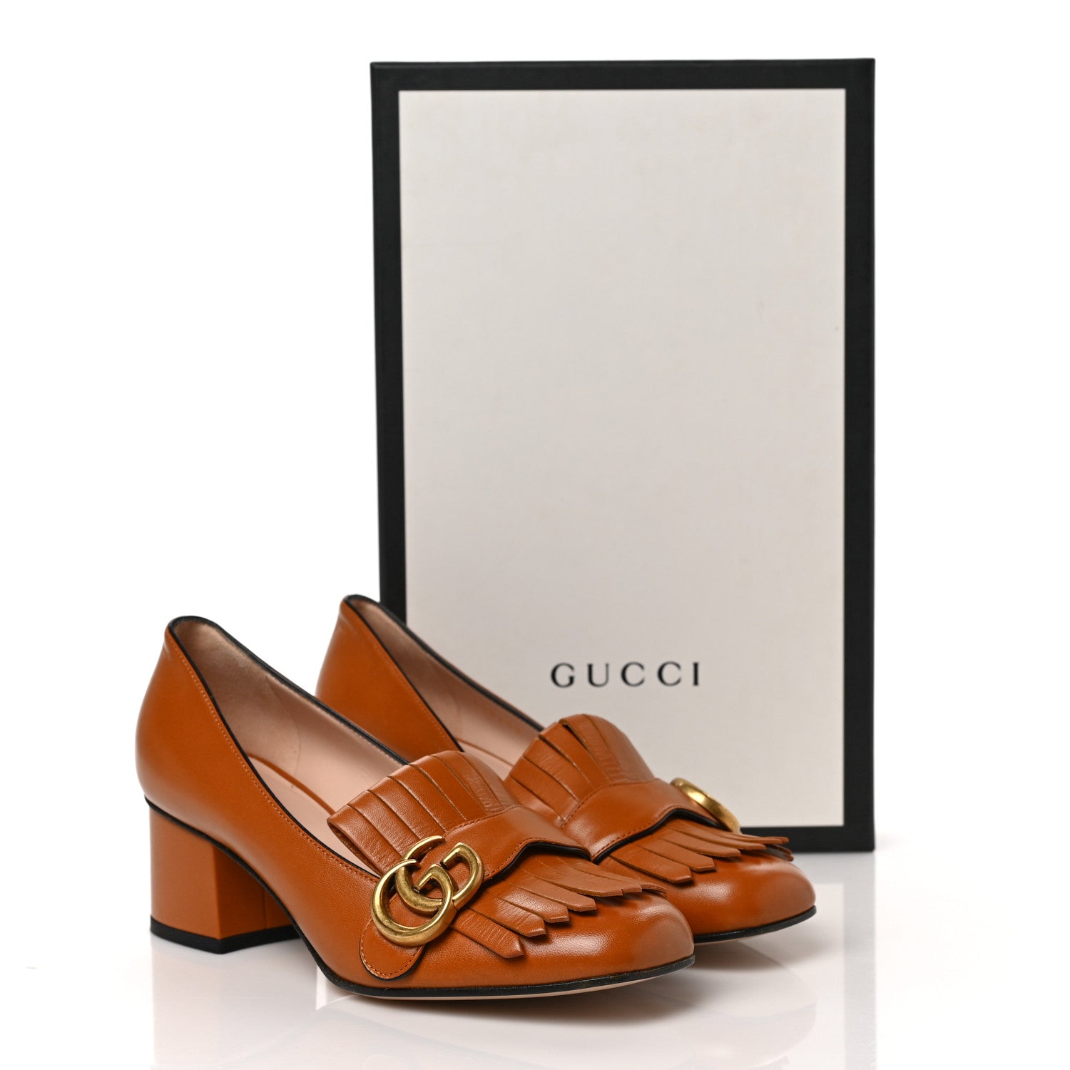 Gucci Malaga Kid GG Marmont Fringe 50mm Loafer Pumps 36 Cognac 9 of 9
