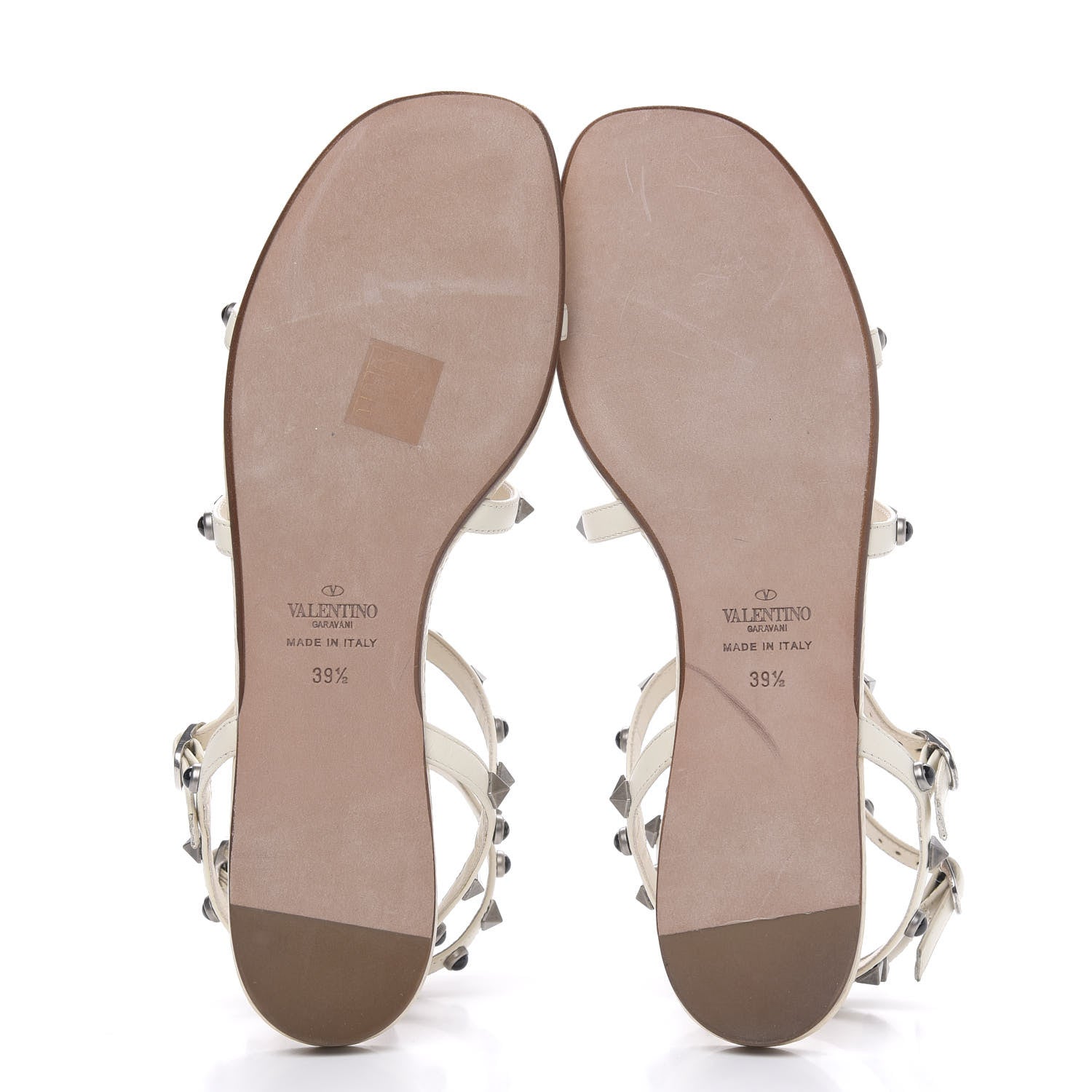 Valentino Garavani Calfskin Onyx Rockstud Rolling Gladiator Flat Sandals 39.5 Light Ivory 5 of 9