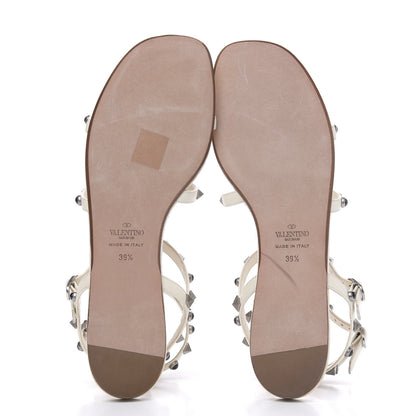 Valentino Garavani Calfskin Onyx Rockstud Rolling Gladiator Flat Sandals 39.5 Light Ivory 5 of 9