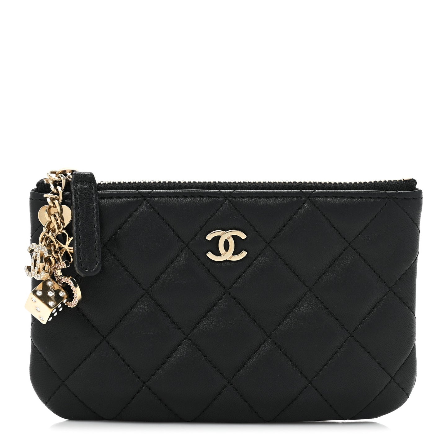 Lambskin Quilted Small Casino Cosmetic Case Black