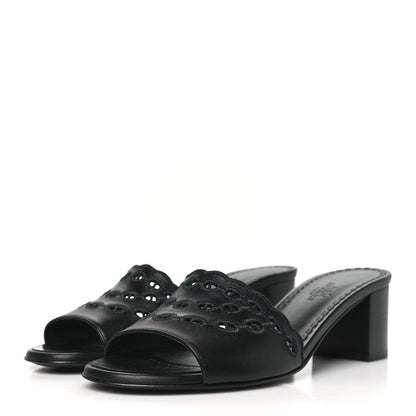 Hermes Lambskin Embroidered Gwladys Sandals 37.5 Black 3 of 9