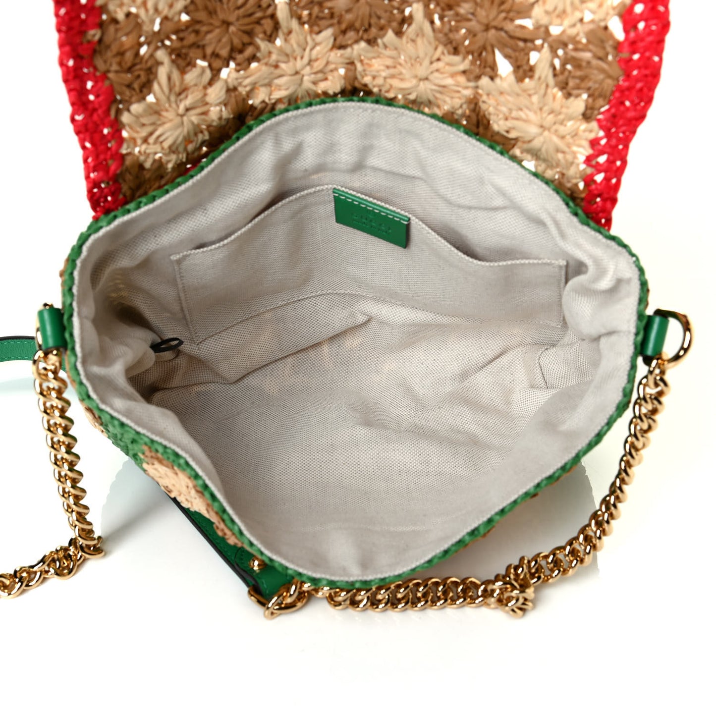 Raffia Azalea Calfskin Crochet Flower Small GG Marmont Shoulder Bag Natural Ecru Green Red New Shamarock