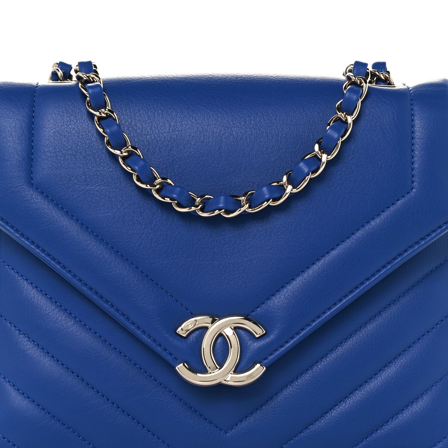 Chanel Calfskin Quilted Chevron Small Single Flap Blue 8 of 10