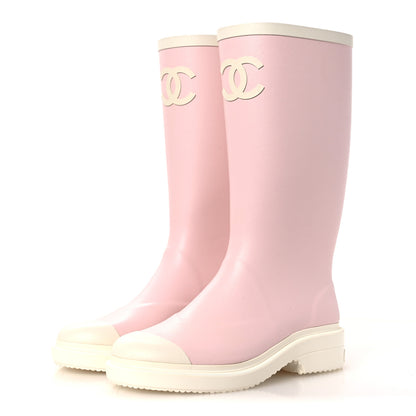 Chanel Caoutchouk CC High Boots 36 Light Pink White 3 of 11