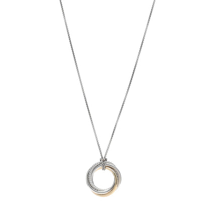 David Yurman Sterling Silver 14K Yellow Gold 28mm Crossover Pendant Necklace 1 of 4