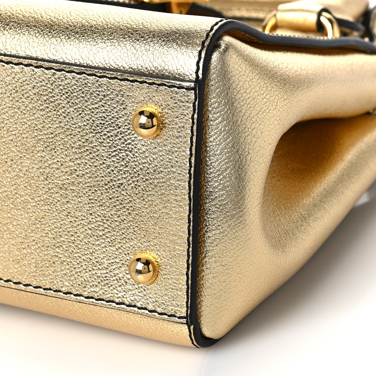 Metallic Soft Grain Calfskin Small Buckle Tote Gold